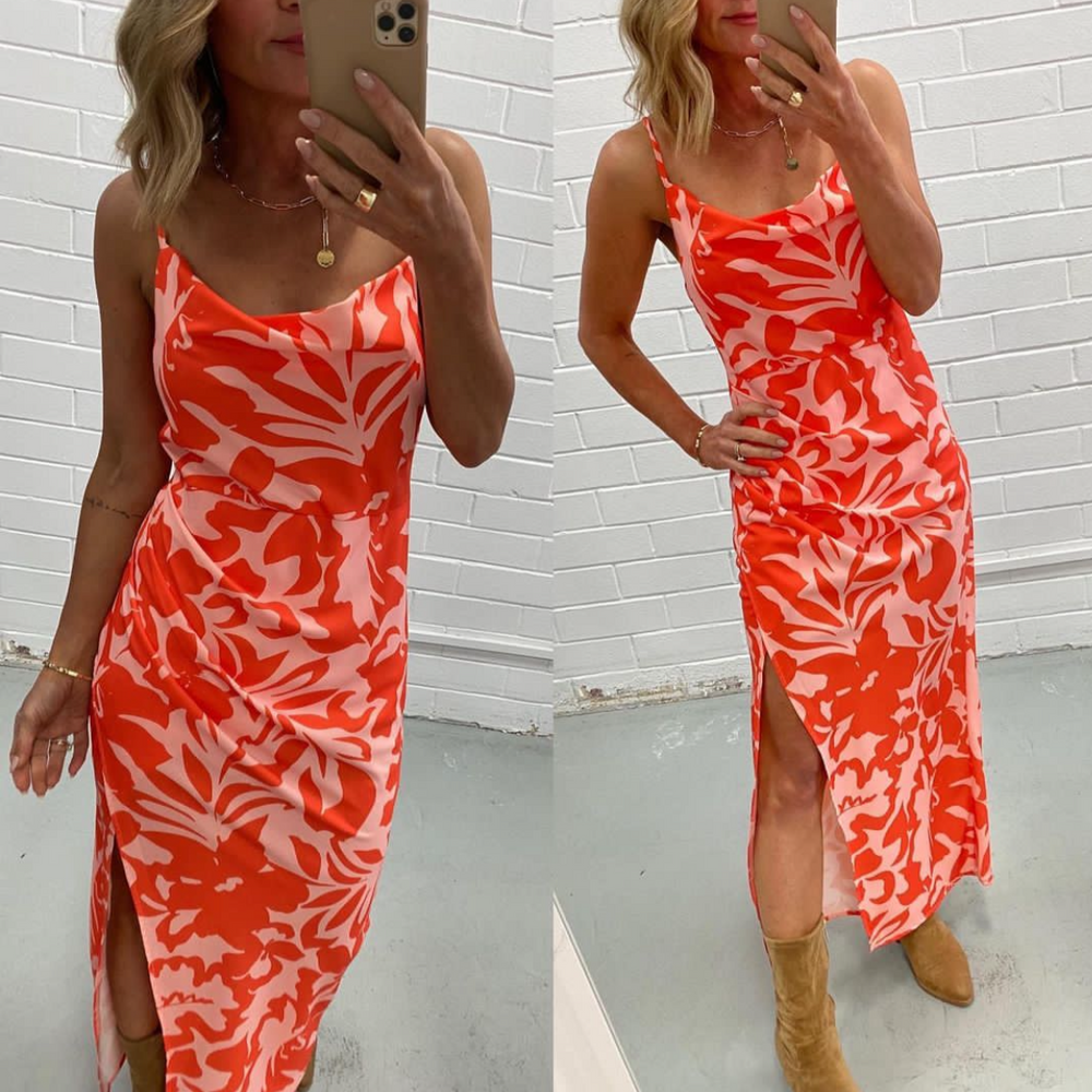 Tahliah Floral Print Dress | Orange Coral