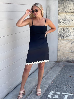 
                  
                    Scalloped Mini Dress | Black
                  
                