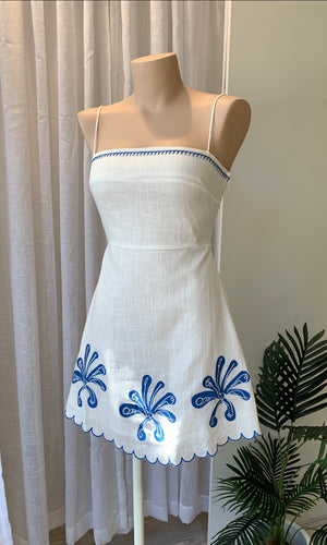 
                  
                    Delilah Mini Dress | White/Blue
                  
                