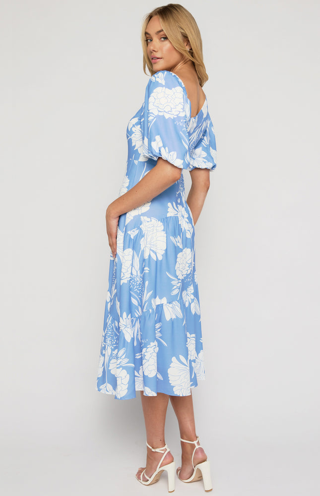 
                  
                    Leah Asymmetrical Midi Dress | Blue Floral
                  
                