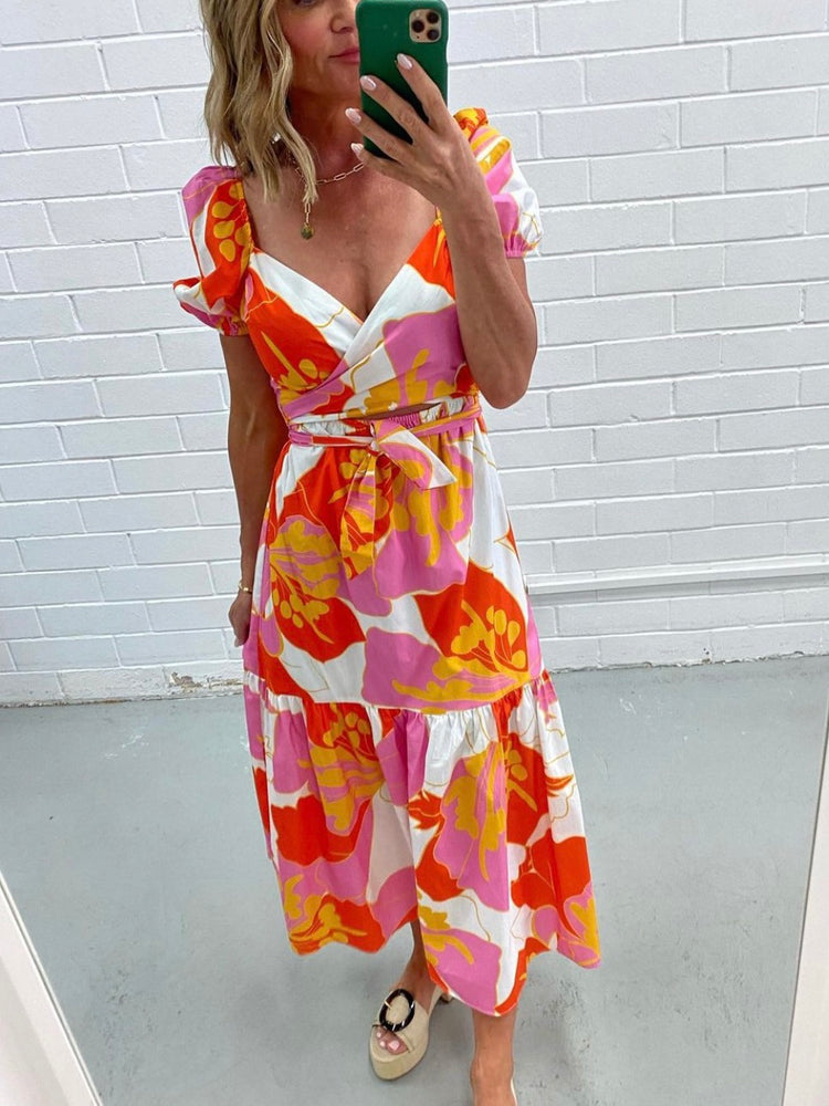 
                  
                    Demi Midi Dress | Pink/Orange Floral
                  
                